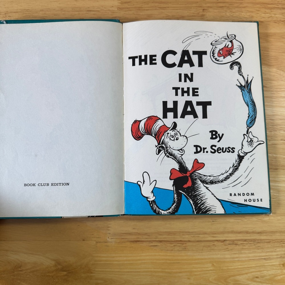 The Cat in the Hat Dr Seuss Hardcover Book Club Edition 1957 VTG Beginner Book - Picture 2 of 8